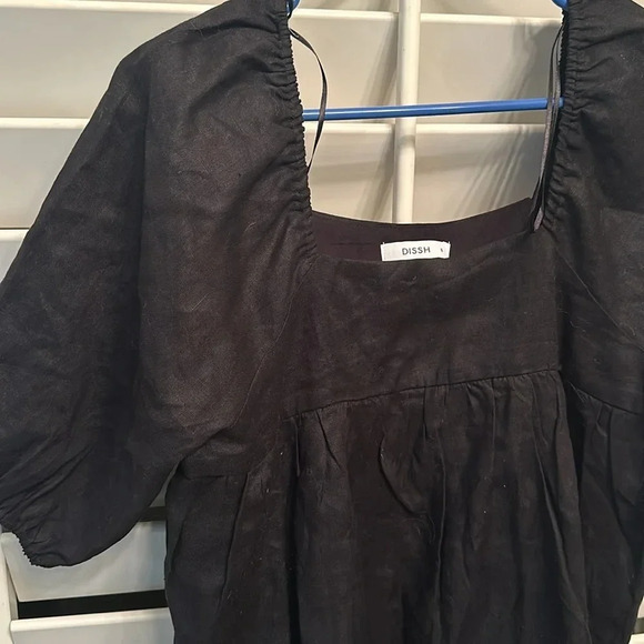 DISSH 100% Linen Black Hali Sleeved Top, Size 6 - Picture 4 of 9